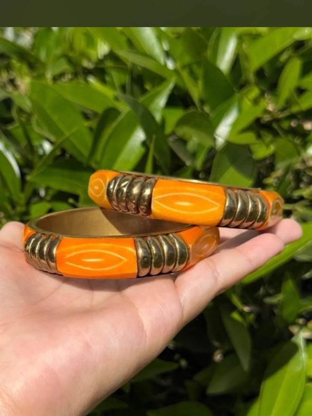 Bold Orange Resin and Gold-Tone Bangle Set - Women Jewelry Bracelets